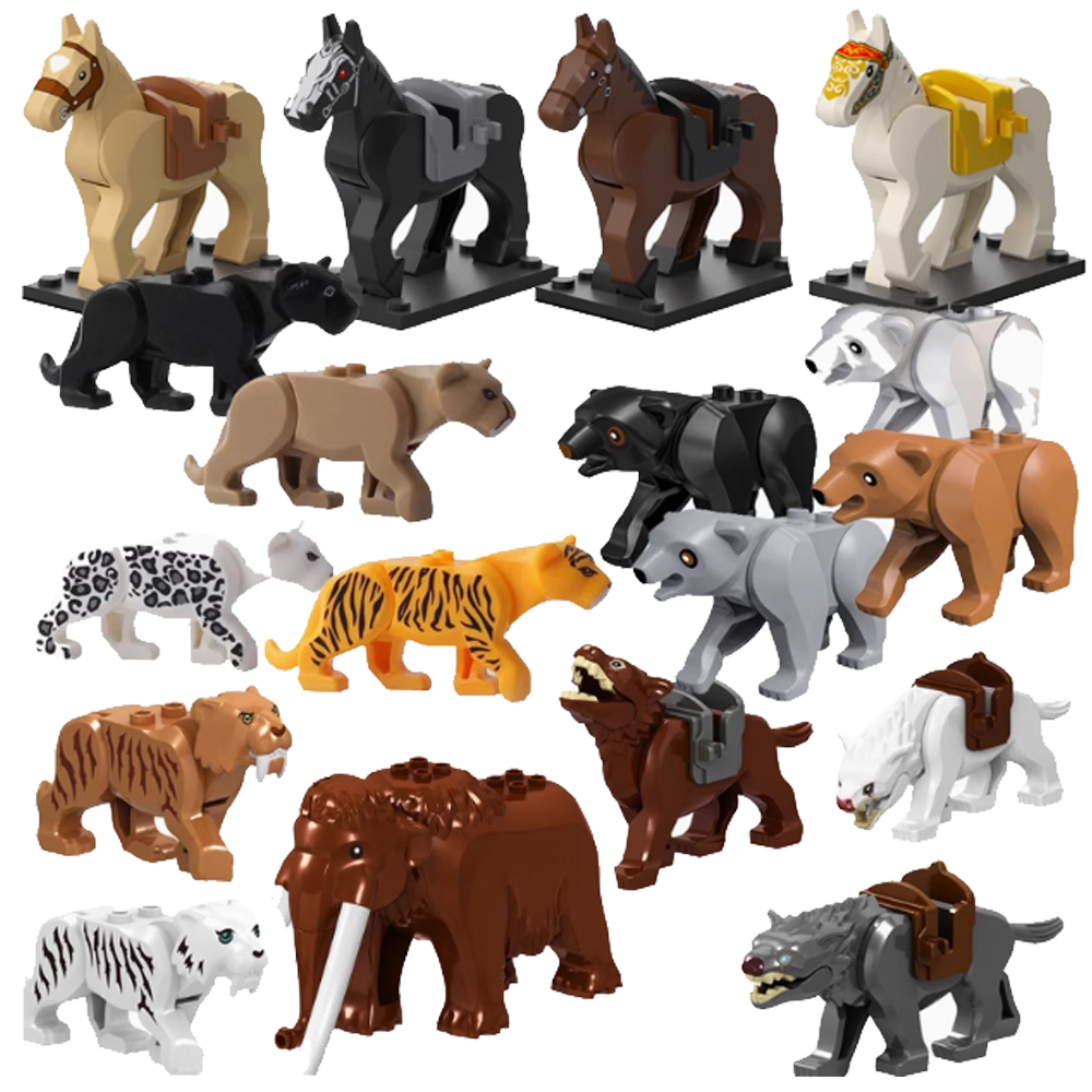 Lego Set Creator - MOC City สัตว์บล็อกอาคารแพะช้างหมีจระเข้ Lizard Tiger เสือดาว
